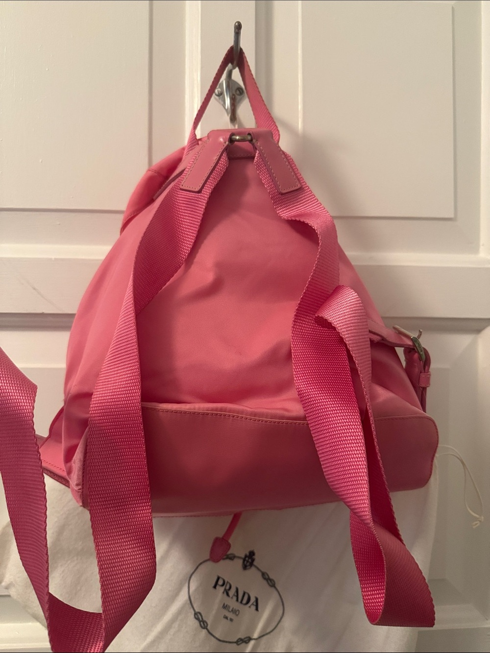 Prada Coral Pink Nylon Backpack with Front Buckle Pockets - Picture 5 of 7